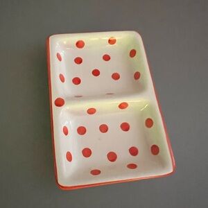 9 x 6 Red Polka Dot Divided Dish, Red and White